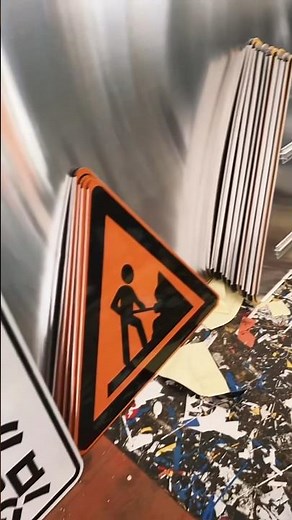 Making traffic signs for road construction ahead