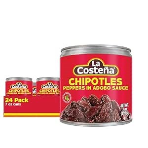 La Costeña Chipotle Peppers in Adobo Sauce - Smoked Spicy Peppers Chipotle in Adobo Sauce - Mexican Food, Taco, Enchiladas & Salsa - Hot Pickled Vegetables - 7 oz, 24 Pack Canned Vegetables