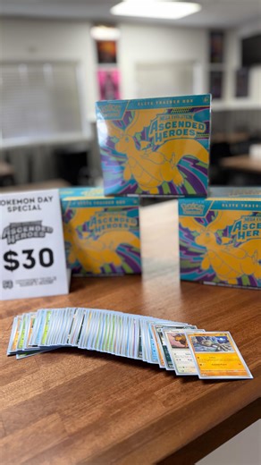 ASCENDED HEROES ETBS AT $30?!?! Come play the Pokemon day Game for free! | Kitchen Table Cards and Games