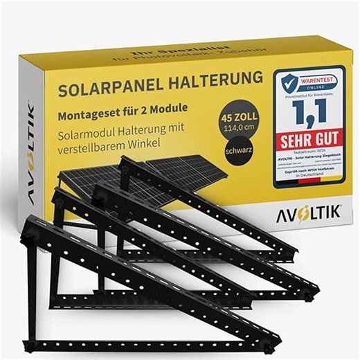 Balkonkraftwerk Halterung 2er Set bis 114cm I Solarpanel Halterung für 2 Module I Verstellbar 0-90° I Ideal für Dach, Balkon & Boden