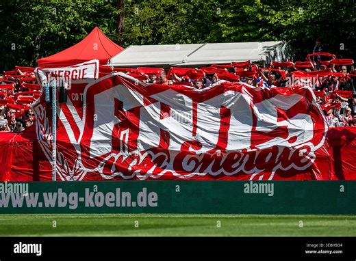 Cologne, Germany April 26, 2026: 3. League - 2025/2026 - Matchday 35 - Viktoria Cologne against FC Energie Cottbus In the picture: Energie Cottbus fan block /// DFB regulations prohibit any use of photographs as image sequences and/or quasi-video Stock Photo - Alamy