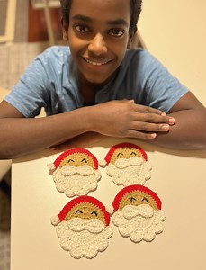 When I started crocheting at age 5, I made several sets of coasters. My mom missed those days so I crocheted her some Santa coasters for the holidays. The pattern is free on Hobbii - Yarn, Patterns & Accessories. I used their cotton yarn. Use my code “Jonah12Hobbii” for an extra 10% off your order on their website this month. Happy Holidays friends! #jonahxhobbii #jonahhands #crochet www.jonahhands.com | Jonah’s Hands