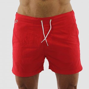 Avalon Classics in Red: Men's 3" Inseam, Slim Fit Swim Trunks