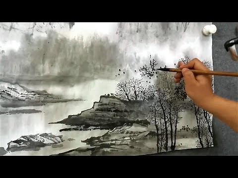 How to paint landscape in Chinese brush painting