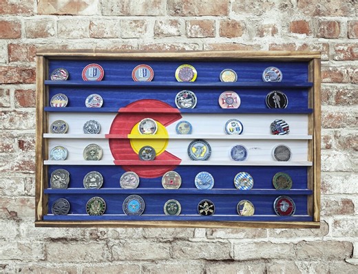 Colorado Flag Coin Display Rustic, Challenge Coin Holder USA Made, Personalized Colorado State Flag, Custom Personalized Military Coin Rack - Etsy