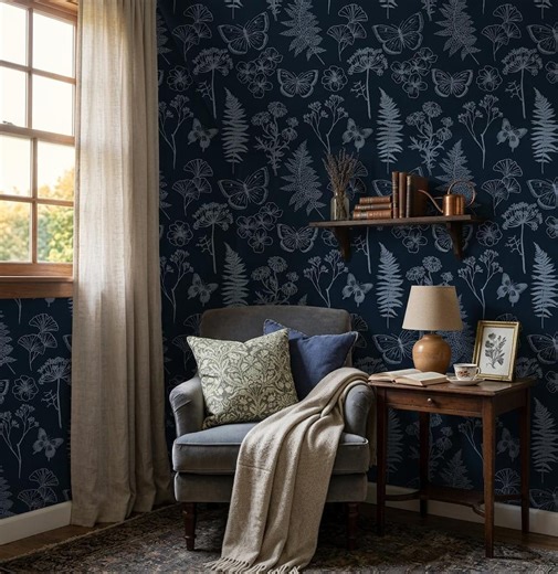 BUTTERFLIES AND BOTANICALS - Retro Flower Pattern Wallpaper Mural - Removable Wall Decor - Nursery, Baby Girl - Etsy