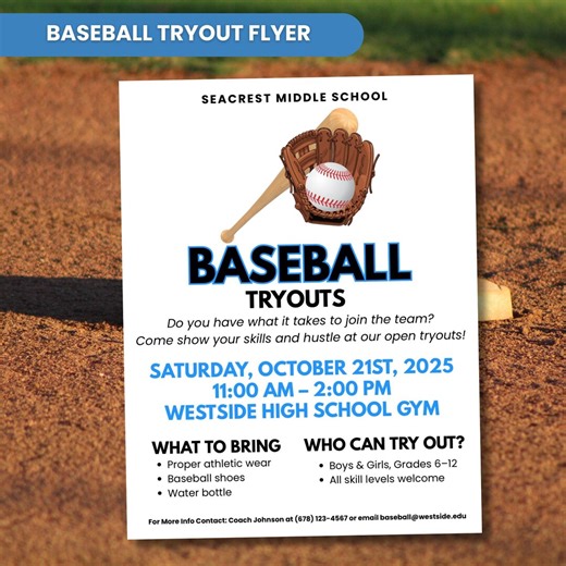 Baseball Flyer, Baseball Tryouts Flyer, Baseball Sign up Flyer, Canva Template, Baseball Editable Flyer - Etsy
