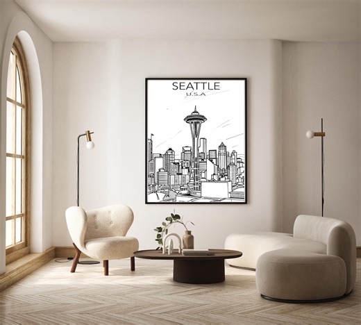 Seattle, USA Travel Poster, Architecture Print, Wall Art, Minimalist (digital Download) - Etsy
