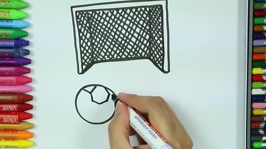 儿童涂鸦简笔画：足球场和冠军奖杯