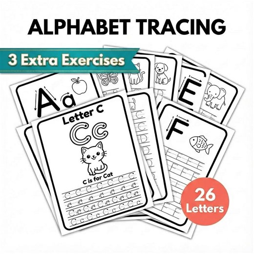 Preschool Alphabet Tracing Worksheets A–Z | ABC Letter Practice for Kids | Printable PDF & PNG | Pre-k Handwriting Pack - Etsy