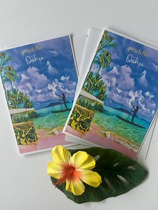 Oahu SUP Card: Watercolor Paddleboard Art - Hawaii Beach Card - Etsy