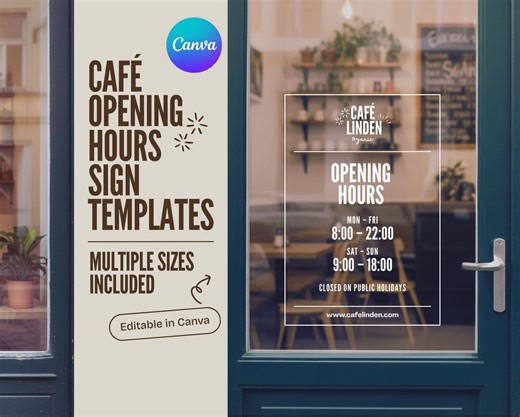 Cafe Opening Hours Sign Templates for Canva | Editable & Printable A4 A5 A6 - Etsy