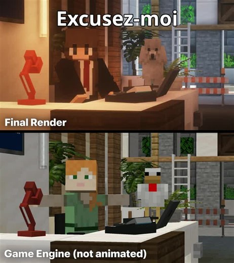 Final Render vs In Game / Made with blockbuster mod. #fyp #pourtoi #render3d #machinima #minecraft