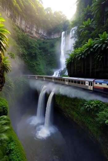Train Through a Hidden Waterfall Paradise 🚆🌿| Scenic Rail Journey🚆🌿#shorts