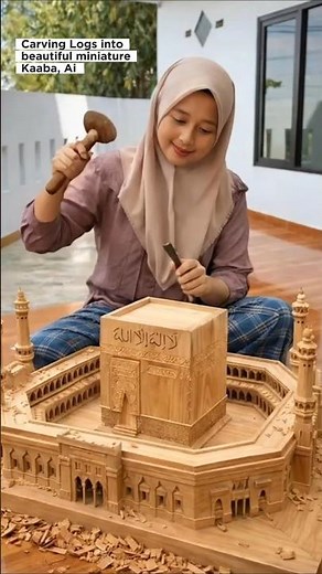 Carving logs into beautiful miniature kaaba,😇🕋 #shortvideo #adindapuzzle