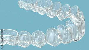 Invisalign braces or invisible retainer installation on teeth. Dental 3D animation