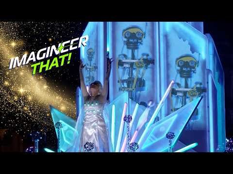 How does Disney sync up the music and lighting with nighttime parade floats?