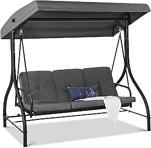 Best Choice Products 3-Seat Outdoor Large Converting Canopy Swing Glider, Patio Hammock Lounge Chair for Porch, Backyard w/Flatbed, Adjustable Shade, Removable Cushions - Gray