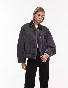 ARKET canvas barn jacket in washed black with contrast cord collar | ASOS