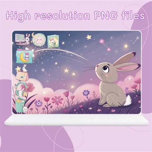 Bunny Moonlight Desktop Set: Kawaii Pastel PC Icons & Wallpapers (digital Download) - Etsy