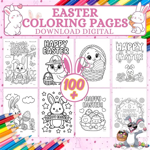 100 Easter Coloring Pages Printable | Kids Easter Coloring Book PDF | Bunny Egg Chick Coloring Sheets | Toddler Easter Activity - Etsy