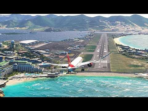 Heavy Landing Boing 787-8 Avianica at St Maarten Airport Maho Beach