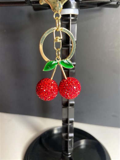 Rhinestone Cherries Keychain, Purse or Bag Charm - Etsy