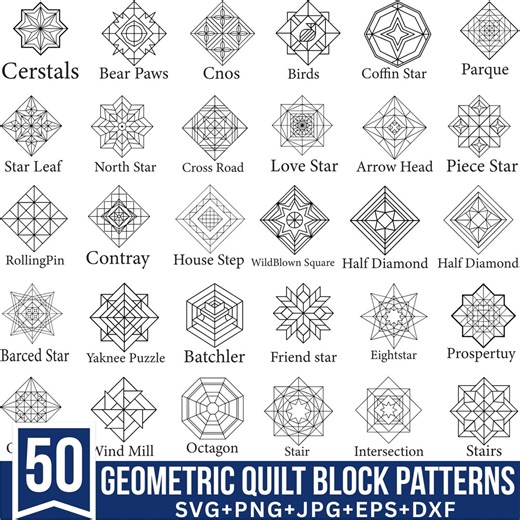 Geometric Quilt Block Patterns, Geometric Svg, Quilt Pattern Svg, Patchwork Design, Quilting Template, Sewing Pattern, Quilt Star for Cricut - Etsy
