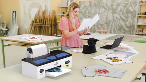 A3 DTF Printer with Roll Feeder - High Transfer Rate Transfer Printer for Faster DTF Printing on Dark and Light Fabrics. Includes Software, Oven Powder, 5 x 250ml Ink, and 1 x Roll of Film