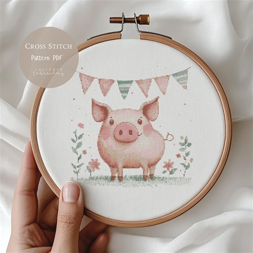 Pig Cross Stitch Pattern, Beginner Embroidery Design, Farm Animal Decor (PDF Download) 287 - Etsy UK