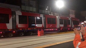 A moment to remember? Under the cover of darkness, Newcastle's new light rail carriages make their first ever trip down Hunter Street albeit on heavy transport. They're now locked away in the new depot at Wickham. Are you impressed? 🚇👀🤓 | ABC Newcastle