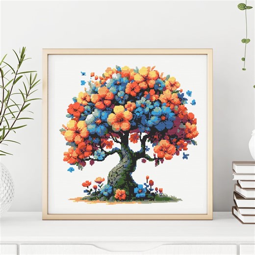 Floral Tree Cross Stitch Pattern, Modern Embroidery (PDF Pattern) - Etsy