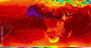 Africa temperature weather map shows the temperatures in different regions, with warmer temperatures shown in red or orange and cooler temperatures shown in blue or purple.