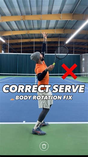Milan Krnjetin on Instagram: "CORRECT SERVE - BODY ROTATION PROBLEM & FIX👌 Very common issue when serving is related to body rotation and overall direction of movement. Here I share the common problem and the solution: ❌ Players don’t turn enough as they toss the ball and get to the “power position”. After that the body turns too early and it over rotates which puts lots of stress on arm and shoulder. Torso rotation is not properly used for creation of effortless power and whole movement is in