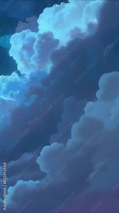 storm clouds and lightning in the sky natural animation - alien looking and using smartphone social media. alien with phone. 4k 9x16 vertical new stock video footage Ai.