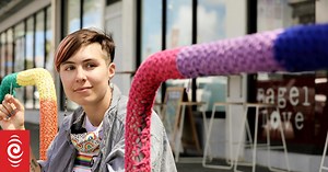 'Gentle graffiti': Yarnbombers target Karangahape Rd, Potters Park for Pride-themed creations