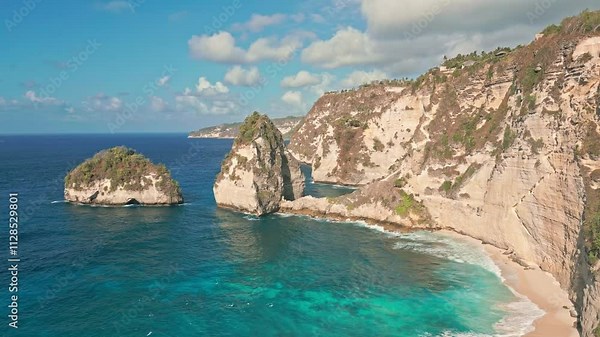 Rock Formations With Crystal-clear Waters At Diamond Beach In Nusa Penida, Bali, Indonesia. static shot