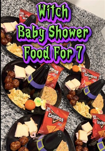 These Dollar Tree witch hats turned into the cutest spooky baby shower platters, and OBSESSED with how they turned out! 👻 🎃 Perfect for a Halloween baby shower, spooky themed party, birthday party or any gathering! #halloween2026 #halloweentreats #halloweenpartyideas #halloweenpartyfood #vlogtober