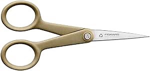 Fiskars 5" Recycled Micro-Tip Fabric Scissors - Sustainable, Sharp, Detail Craft Scissors for Embroidery and Sewing - Craft and Fabric Cutting - Beige