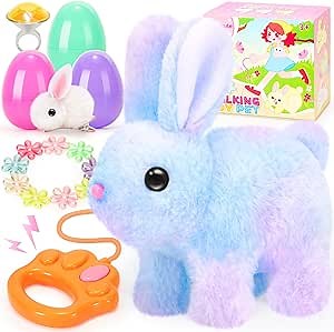 CatchCute Easter Plush Bunny Toys for Kids,Interactive Bunny with Sounds,Can Walk and Wag Tail with Remote Control Leash,Easter Eggs with Surprise,Easter Birthday Gift for Toddlers