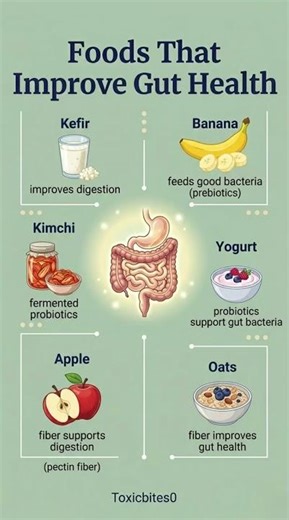 6 Foods That Improve Your Gut Health #guthealth #digestion #healthtips #nutritionfacts