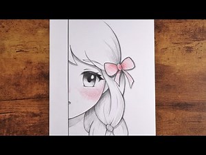 How to Draw a Cute Half-Face Anime Girl | Easy Pencil Sketch