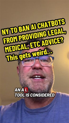 So…. a NY bill just said AI chatbot companies can be sued in civil court if they give legal, medical, etc advice. This bill is … weird. #ai #artificialintelligence #law #legal #ny