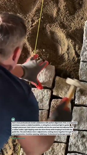 Perfect Cobblestone Installation Line Method #HardscapeUSA #PaverPro #MasonryLife