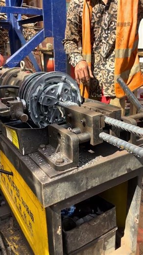 Threading rebar for installing columns coupler #construction #shorts #building #civilengineering