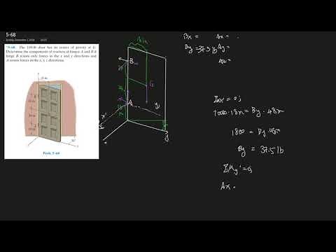 5-68 Determine the components of reaction at hinges A and B on a door.