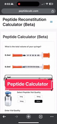 Here is your guide on how to use the peptide calculator. This is only an example of how to plug-in the information. As always, please follow the instructions on your prescription from your provider. Let me know in the comments if this helps! #peptide #peptidecalculator #conversions