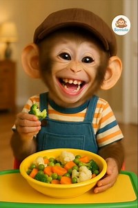 funny monkey eating broccoli 🥦