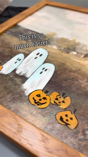 10K views · 8.5K reactions | So much easier! Our take on The thrifted ghost art trend!  DIY How-To: 1. Paint little ghosts and pumpkins on transparent vellum paper. 2. Cut them out and add double-sided tape to the backs. 3. Stick them onto thrifted or existing art around your home. 4. Peel them off when the season’s over-no damage, no stress! ️ #halloweenhack #halloweendecor #thriftedghostart #halloweentrend #ghostdecor #upcycleddecor | Crafty Lumberjacks | Facebook