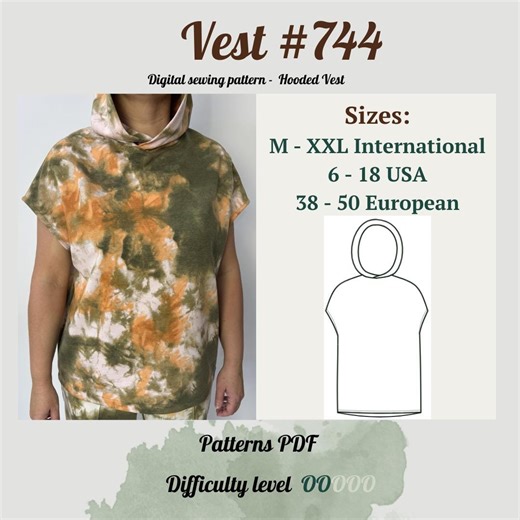 Vest Sewing Pattern | Vest Sewing Pattern for Women | Vest With Hood Pattern | Vest Loose-fitting Sewing Pattern | Waistcoat Women | - Etsy
